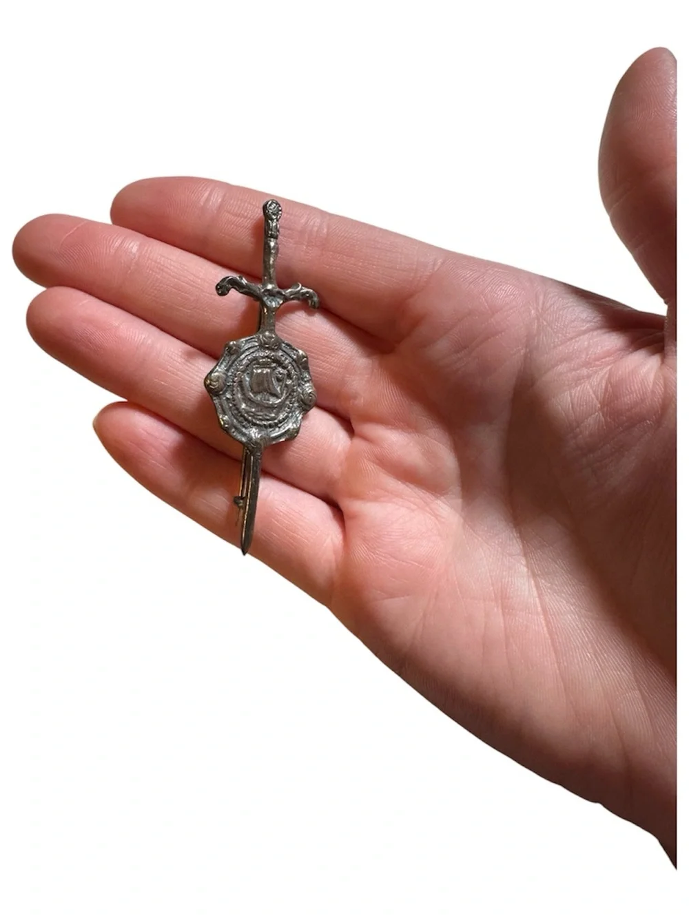 Vintage Decorative Sword Pendant in Aged Silver Tone